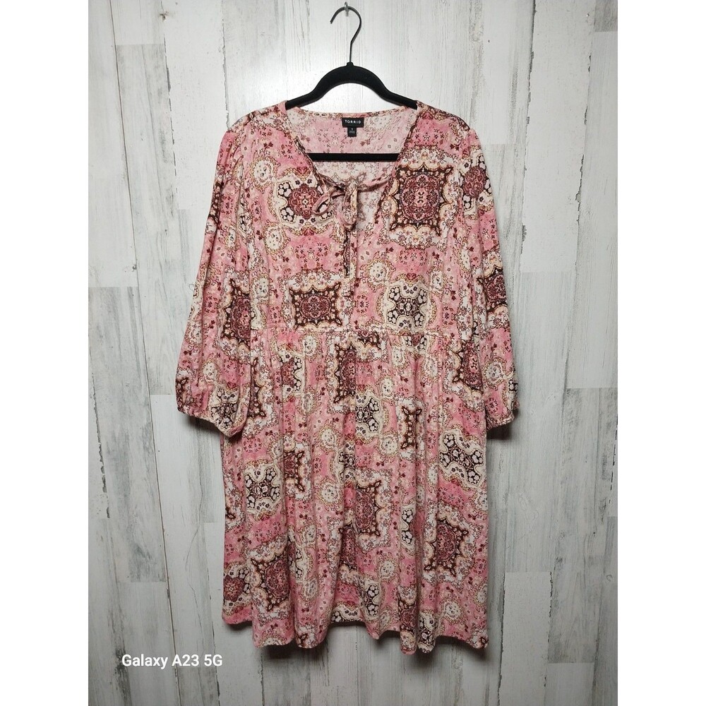 Torrid Dress Womens 1X Medallion Mini Washable Gauze Tunic Boho Hippie Loose
